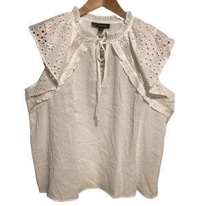 INC white wash‎ eyelet sleeves blouse 100%  cotton size XL